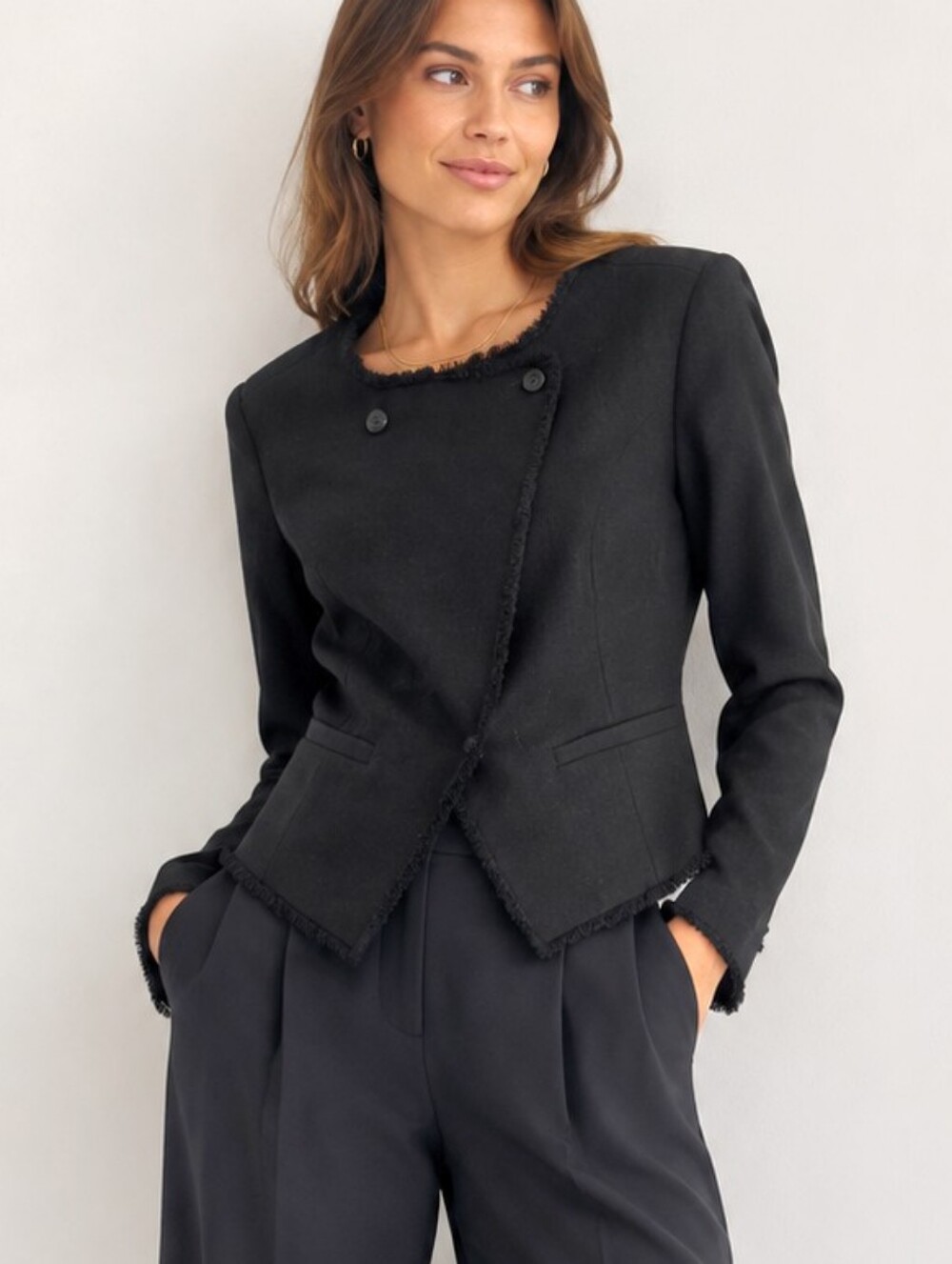 Joie Blazer Cotton Fringe Black Crop Jacket